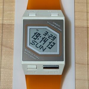 Casio FS-00 Dual Time Film Watch Data Bank Orange Digital 2190 Slim FS00 +Case